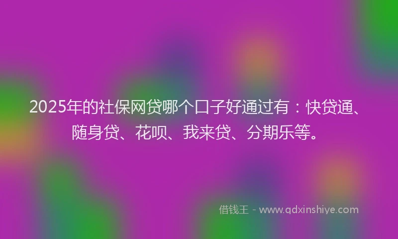 2025年的社保网贷哪个口子好通过有：快贷通、随身贷、花呗、我来贷、分期乐等。