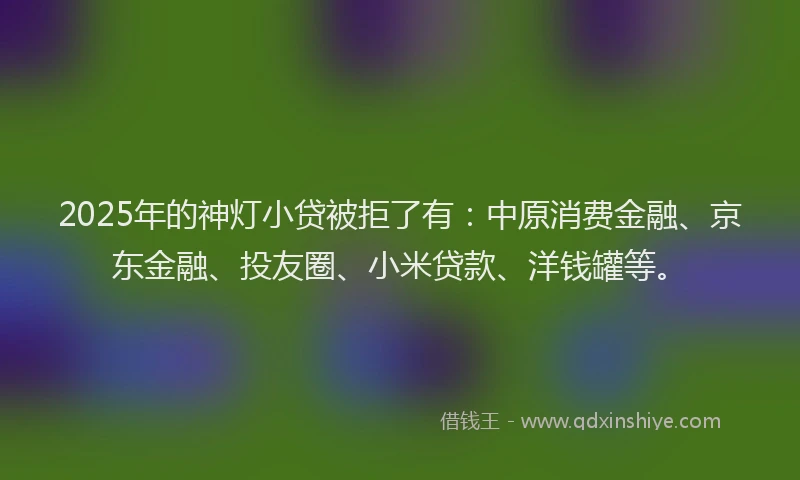 2025年的神灯小贷被拒了有：中原消费金融、京东金融、投友圈、小米贷款、洋钱罐等。