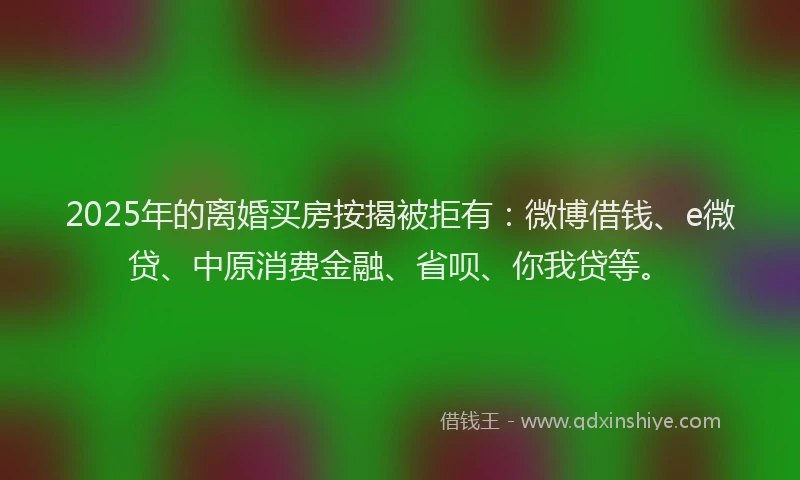 2025年的离婚买房按揭被拒有：微博借钱、e微贷、中原消费金融、省呗、你我贷等。
