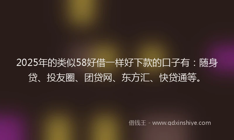 2025年的类似58好借一样好下款的口子有：随身贷、投友圈、团贷网、东方汇、快贷通等。