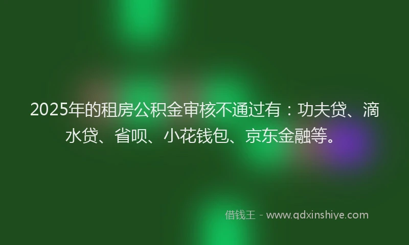 2025年的租房公积金审核不通过有：功夫贷、滴水贷、省呗、小花钱包、京东金融等。