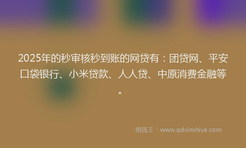 2025年的秒审核秒到账的网贷有：团贷网、平安口袋银行、小米贷款、人人贷、中原消费金融等。