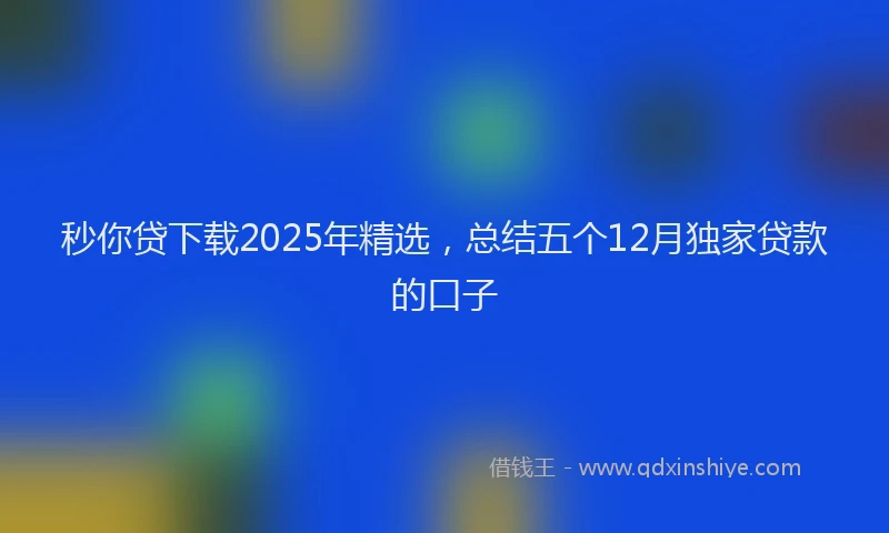 秒你贷下载2025年精选，总结五个12月独家贷款的口子