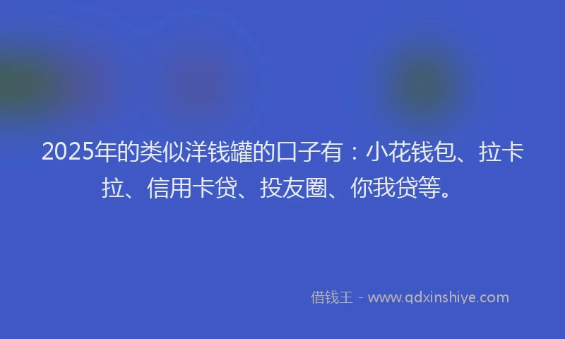 2025年的类似洋钱罐的口子有：小花钱包、拉卡拉、信用卡贷、投友圈、你我贷等。
