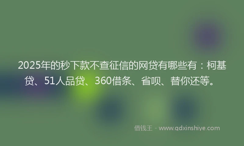 2025年的秒下款不查征信的网贷有哪些有：柯基贷、51人品贷、360借条、省呗、替你还等。