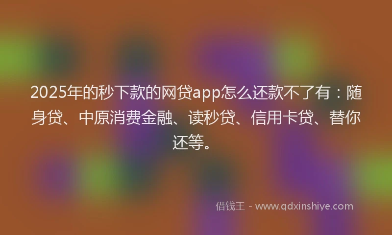 2025年的秒下款的网贷app怎么还款不了有：随身贷、中原消费金融、读秒贷、信用卡贷、替你还等。