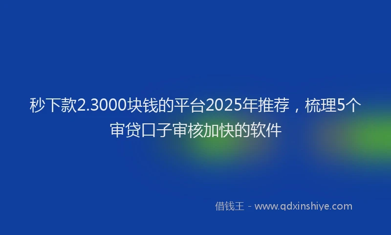 秒下款2.3000块钱的平台2025年推荐，梳理5个审贷口子审核加快的软件