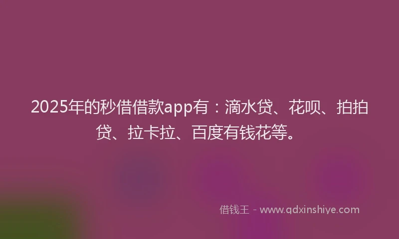 2025年的秒借借款app有：滴水贷、花呗、拍拍贷、拉卡拉、百度有钱花等。