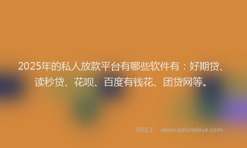 2025年的私人放款平台有哪些软件有：好期贷、读秒贷、花呗、百度有钱花、团贷网等。