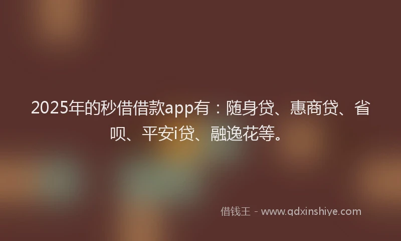 2025年的秒借借款app有：随身贷、惠商贷、省呗、平安i贷、融逸花等。