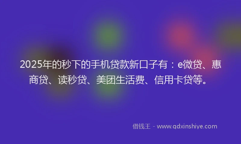 2025年的秒下的手机贷款新口子有：e微贷、惠商贷、读秒贷、美团生活费、信用卡贷等。