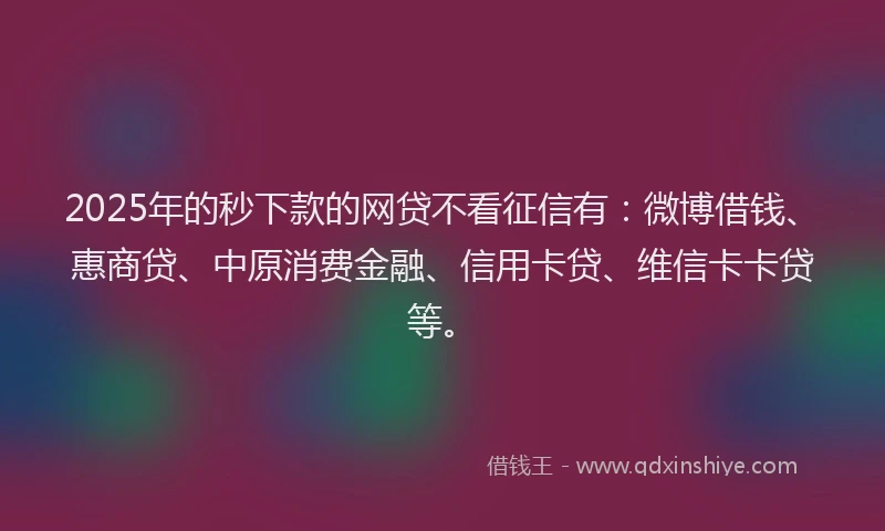 2025年的秒下款的网贷不看征信有：微博借钱、惠商贷、中原消费金融、信用卡贷、维信卡卡贷等。