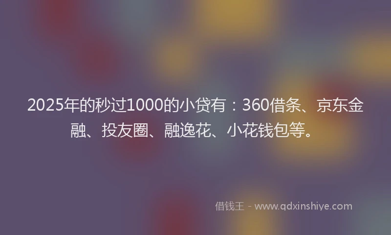 2025年的秒过1000的小贷有：360借条、京东金融、投友圈、融逸花、小花钱包等。