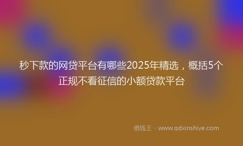 秒下款的网贷平台有哪些2025年精选，概括5个正规不看征信的小额贷款平台