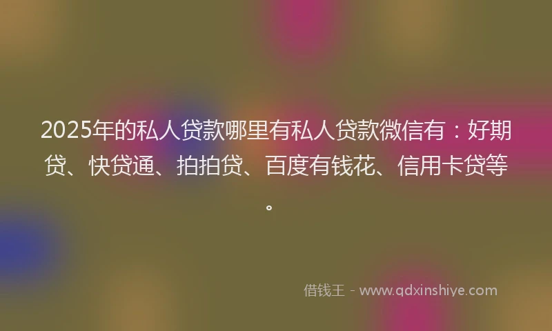 2025年的私人贷款哪里有私人贷款微信有：好期贷、快贷通、拍拍贷、百度有钱花、信用卡贷等。