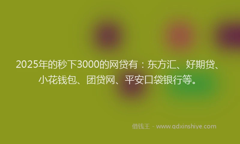 2025年的秒下3000的网贷有：东方汇、好期贷、小花钱包、团贷网、平安口袋银行等。