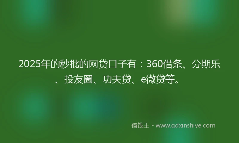 2025年的秒批的网贷口子有：360借条、分期乐、投友圈、功夫贷、e微贷等。