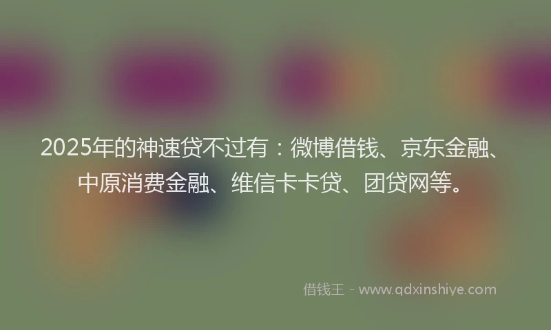 2025年的神速贷不过有：微博借钱、京东金融、中原消费金融、维信卡卡贷、团贷网等。