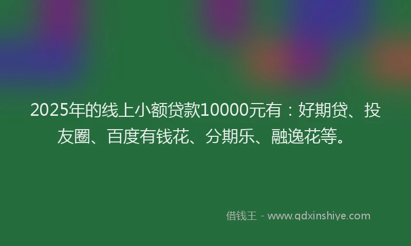 2025年的线上小额贷款10000元有：好期贷、投友圈、百度有钱花、分期乐、融逸花等。