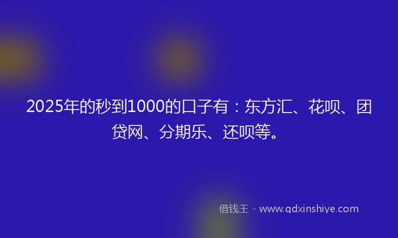 2025年的秒到1000的口子有：东方汇、花呗、团贷网、分期乐、还呗等。