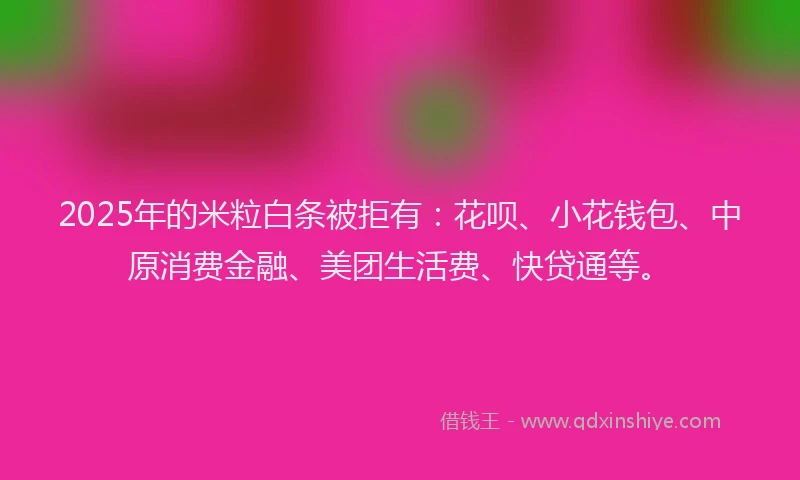 2025年的米粒白条被拒有：花呗、小花钱包、中原消费金融、美团生活费、快贷通等。