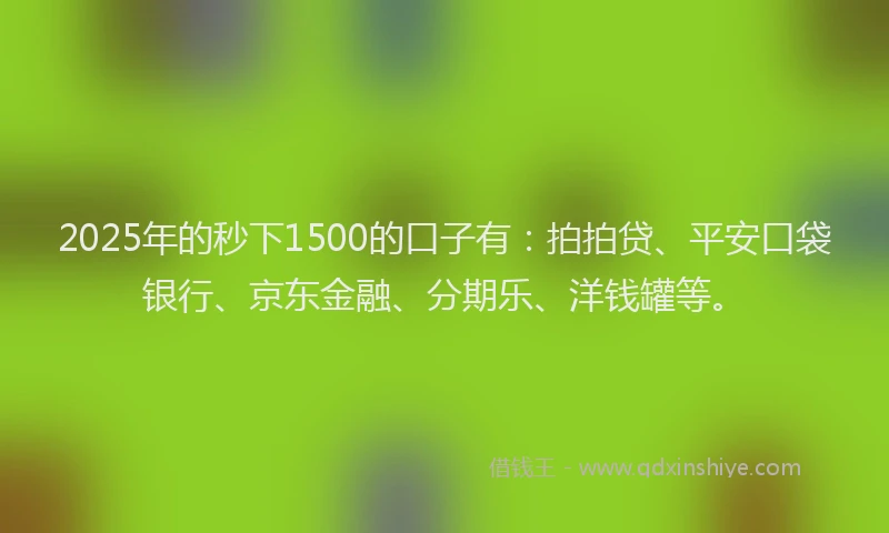 2025年的秒下1500的口子有：拍拍贷、平安口袋银行、京东金融、分期乐、洋钱罐等。