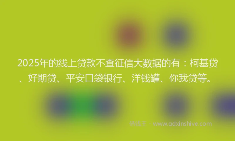 2025年的线上贷款不查征信大数据的有：柯基贷、好期贷、平安口袋银行、洋钱罐、你我贷等。