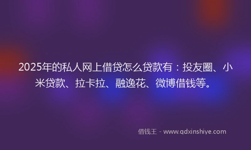 2025年的私人网上借贷怎么贷款有：投友圈、小米贷款、拉卡拉、融逸花、微博借钱等。