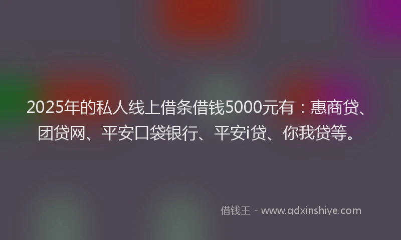 2025年的私人线上借条借钱5000元有：惠商贷、团贷网、平安口袋银行、平安i贷、你我贷等。