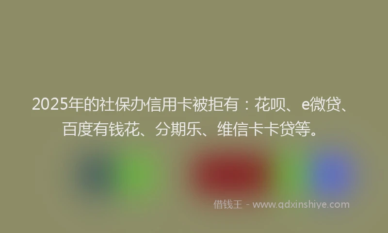 2025年的社保办信用卡被拒有：花呗、e微贷、百度有钱花、分期乐、维信卡卡贷等。