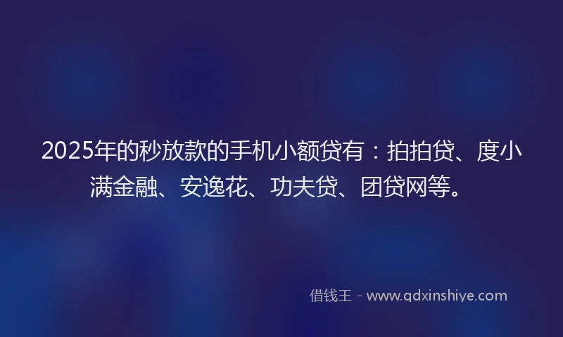 2025年的秒放款的手机小额贷有：拍拍贷、度小满金融、安逸花、功夫贷、团贷网等。