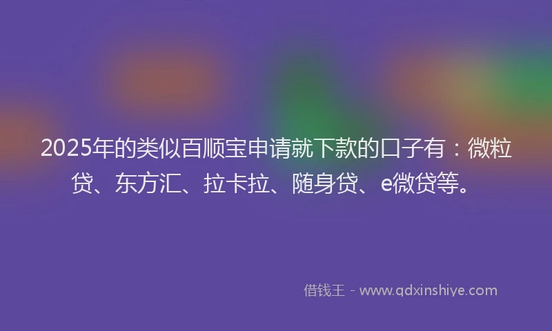 2025年的类似百顺宝申请就下款的口子有：微粒贷、东方汇、拉卡拉、随身贷、e微贷等。