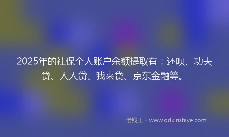 2025年的社保个人账户余额提取有：还呗、功夫贷、人人贷、我来贷、京东金融等。