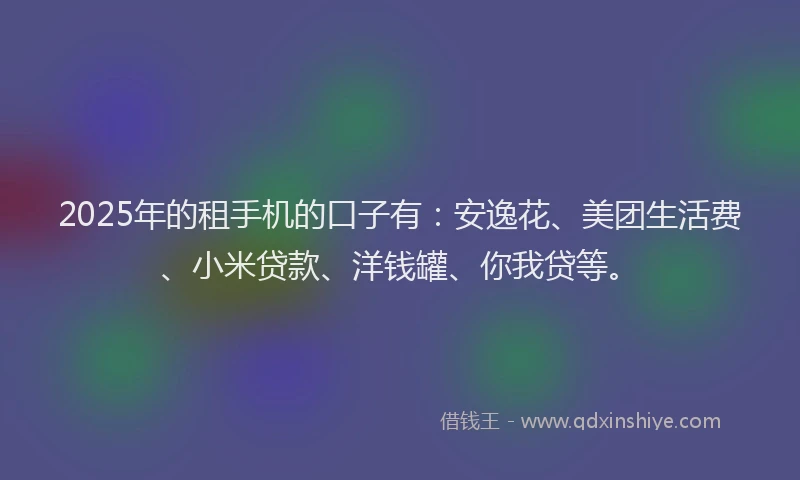 2025年的租手机的口子有：安逸花、美团生活费、小米贷款、洋钱罐、你我贷等。