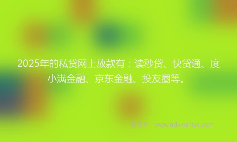 2025年的私贷网上放款有：读秒贷、快贷通、度小满金融、京东金融、投友圈等。