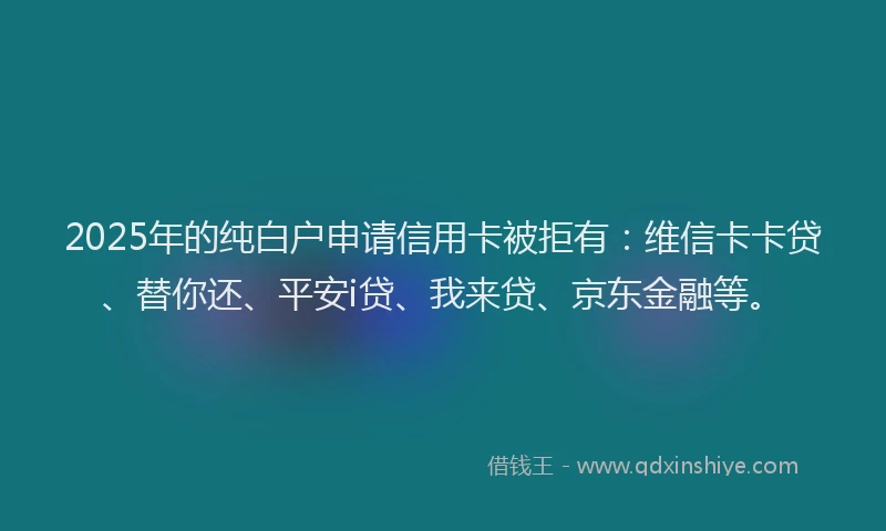 2025年的纯白户申请信用卡被拒有：维信卡卡贷、替你还、平安i贷、我来贷、京东金融等。
