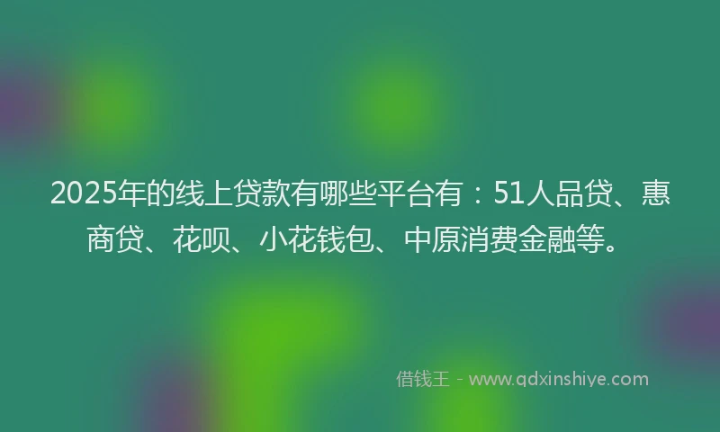 2025年的线上贷款有哪些平台有:51人品贷、惠商贷、花呗、小花钱包、中原消费金融等。