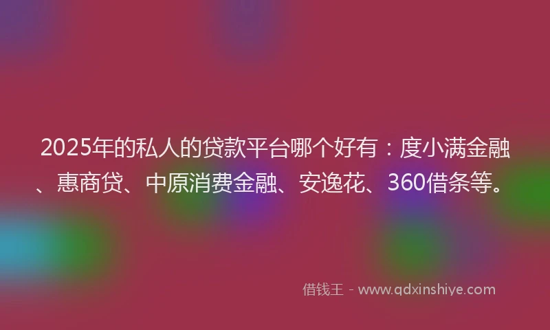 2025年的私人的贷款平台哪个好有：度小满金融、惠商贷、中原消费金融、安逸花、360借条等。
