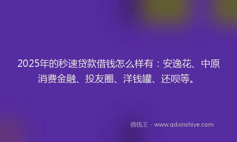2025年的秒速贷款借钱怎么样有：安逸花、中原消费金融、投友圈、洋钱罐、还呗等。