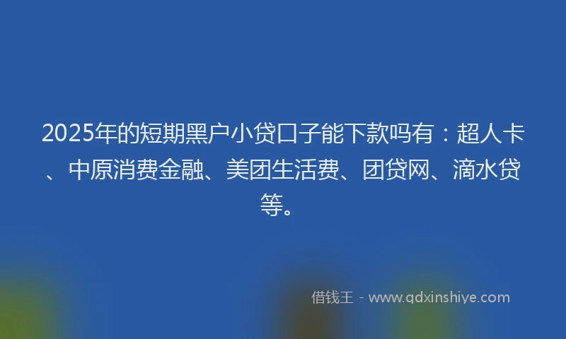 2025年的短期黑户小贷口子能下款吗有：超人卡、中原消费金融、美团生活费、团贷网、滴水贷等。