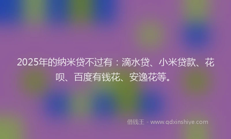 2025年的纳米贷不过有：滴水贷、小米贷款、花呗、百度有钱花、安逸花等。