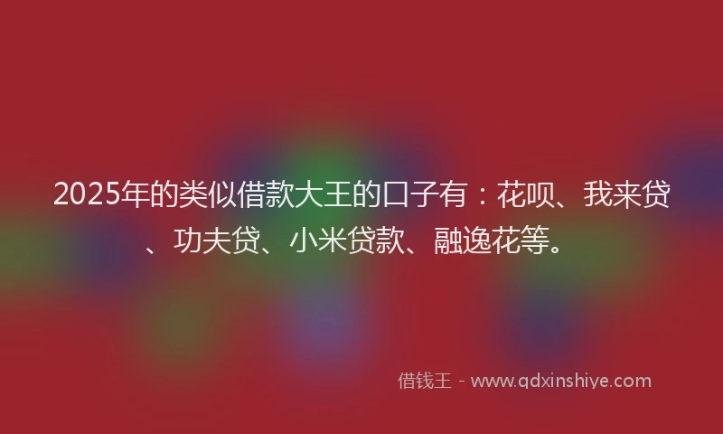 2025年的类似借款大王的口子有：花呗、我来贷、功夫贷、小米贷款、融逸花等。
