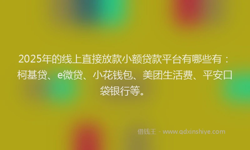 2025年的线上直接放款小额贷款平台有哪些有：柯基贷、e微贷、小花钱包、美团生活费、平安口袋银行等。