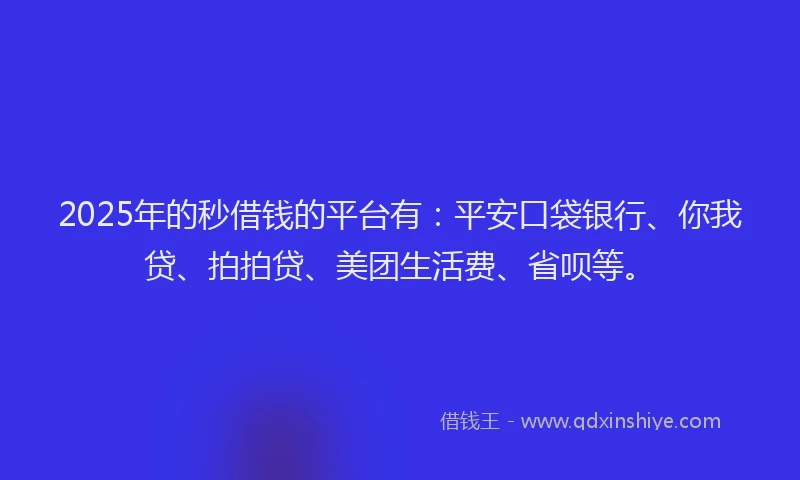 2025年的秒借钱的平台有：平安口袋银行、你我贷、拍拍贷、美团生活费、省呗等。