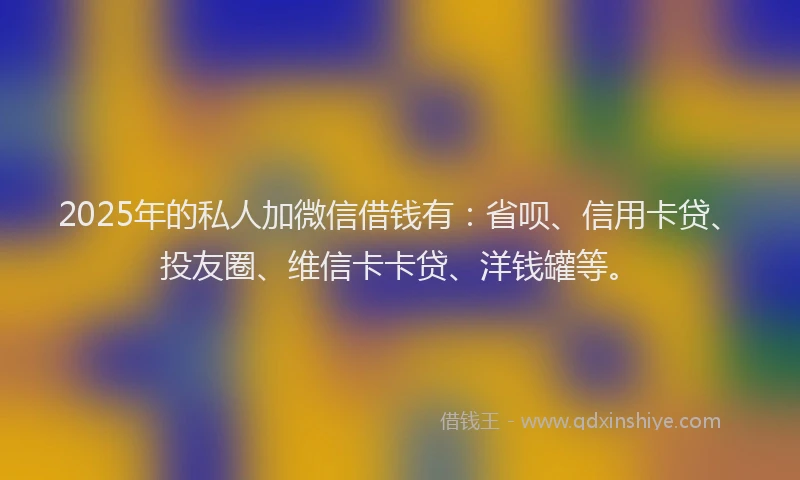 2025年的私人加微信借钱有：省呗、信用卡贷、投友圈、维信卡卡贷、洋钱罐等。