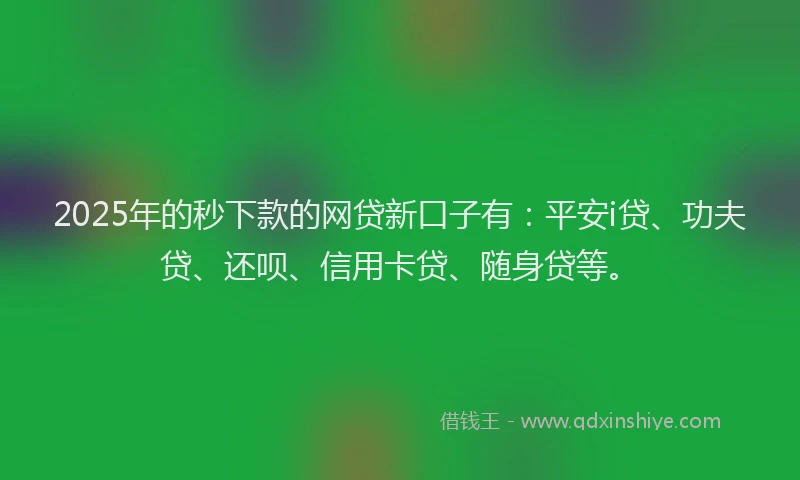 2025年的秒下款的网贷新口子有：平安i贷、功夫贷、还呗、信用卡贷、随身贷等。