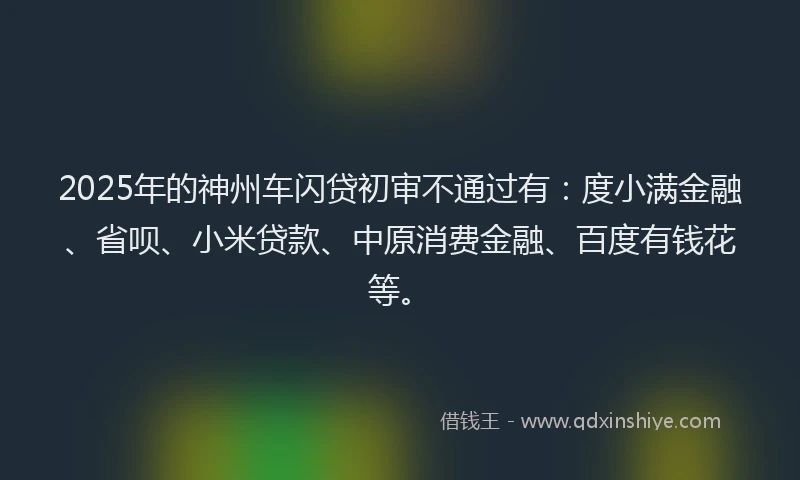 2025年的神州车闪贷初审不通过有：度小满金融、省呗、小米贷款、中原消费金融、百度有钱花等。