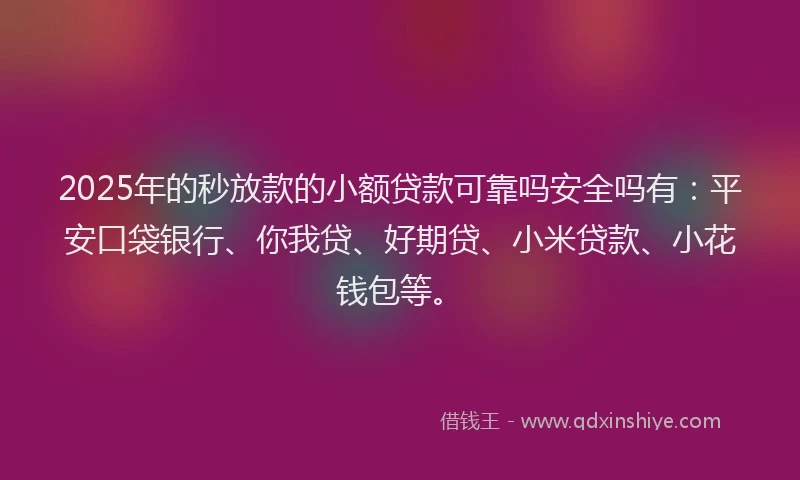 2025年的秒放款的小额贷款可靠吗安全吗有：平安口袋银行、你我贷、好期贷、小米贷款、小花钱包等。