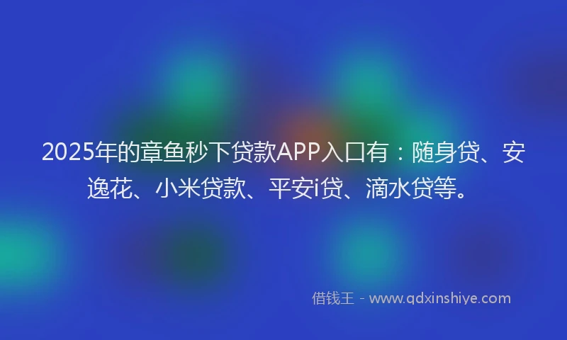 2025年的章鱼秒下贷款APP入口有：随身贷、安逸花、小米贷款、平安i贷、滴水贷等。