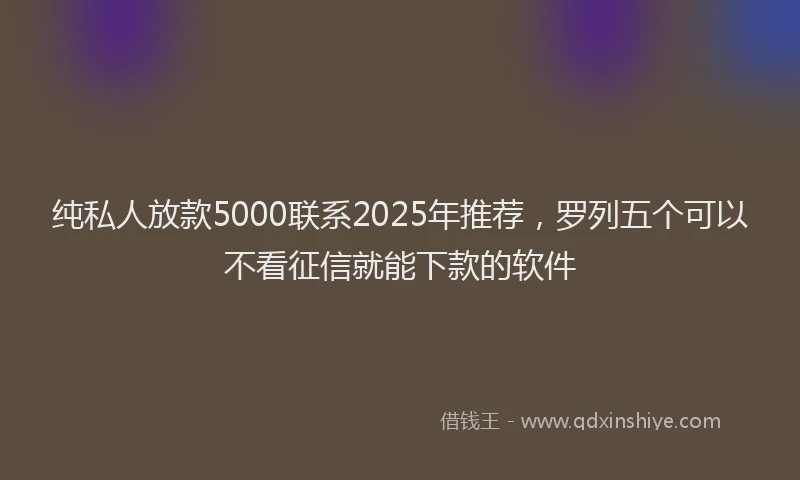 纯私人放款5000联系2025年推荐，罗列五个可以不看征信就能下款的软件